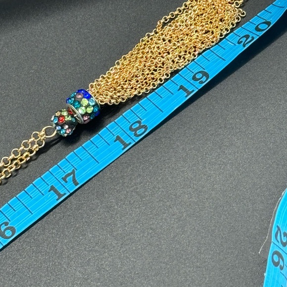 Liz Claiborne Gold Tone Multi-color Crystal Station Bead Neck with Tassel - Picture 5 of 6
